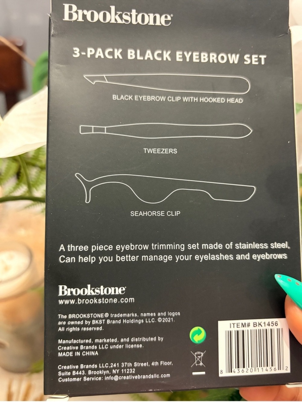 Brookstone NIB Black 3-Pack Eyebrow Tool Set with Tweezer & Seahorse Clip - Picture 5 of 5